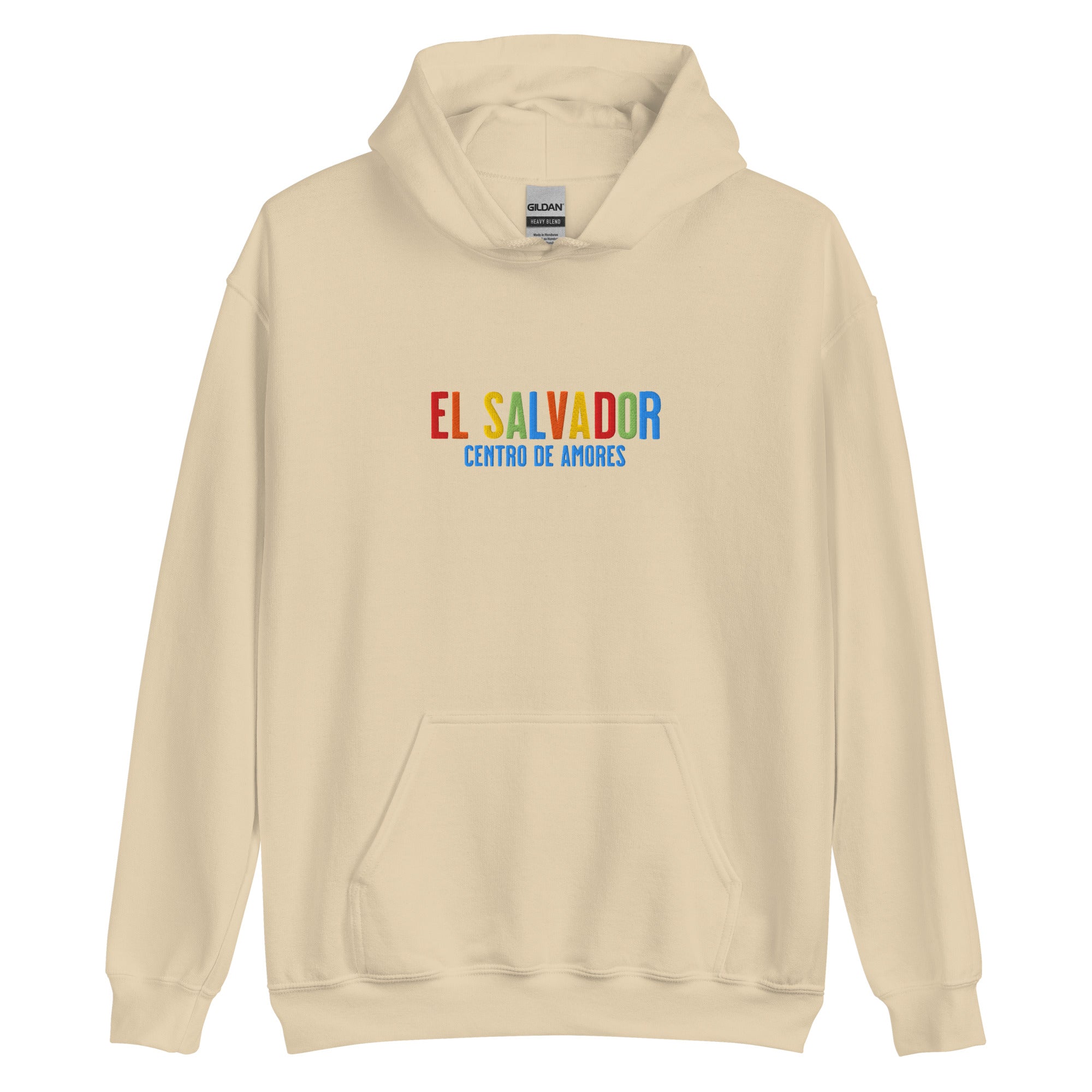 Hoodie bordado con la frase “Centro de Amores”, inspiración cultural de El Salvador.